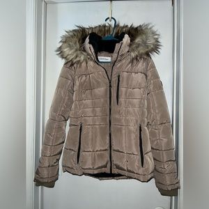 ‼️CALVIN Klein Women’s Puffer Jacket with Faux Fur Hood